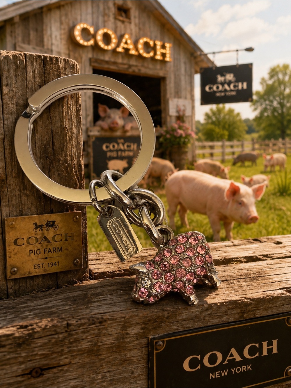Coach Rare Vintage Pave Rhinestone Pig Keychain